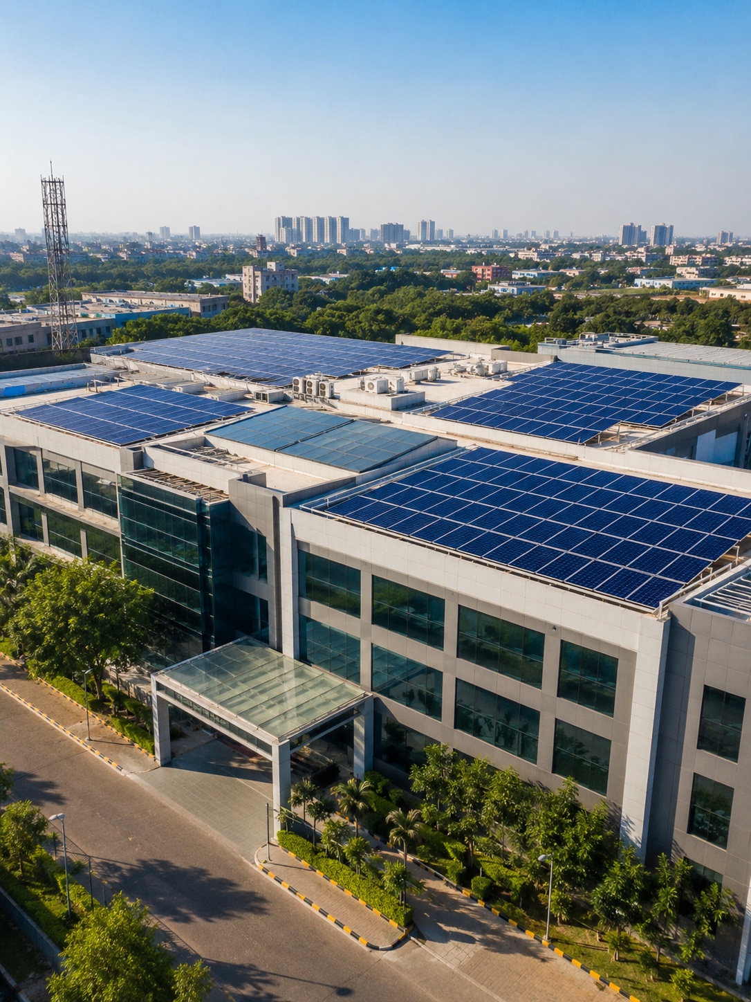 Commercial facility with a large rooftop solar installation