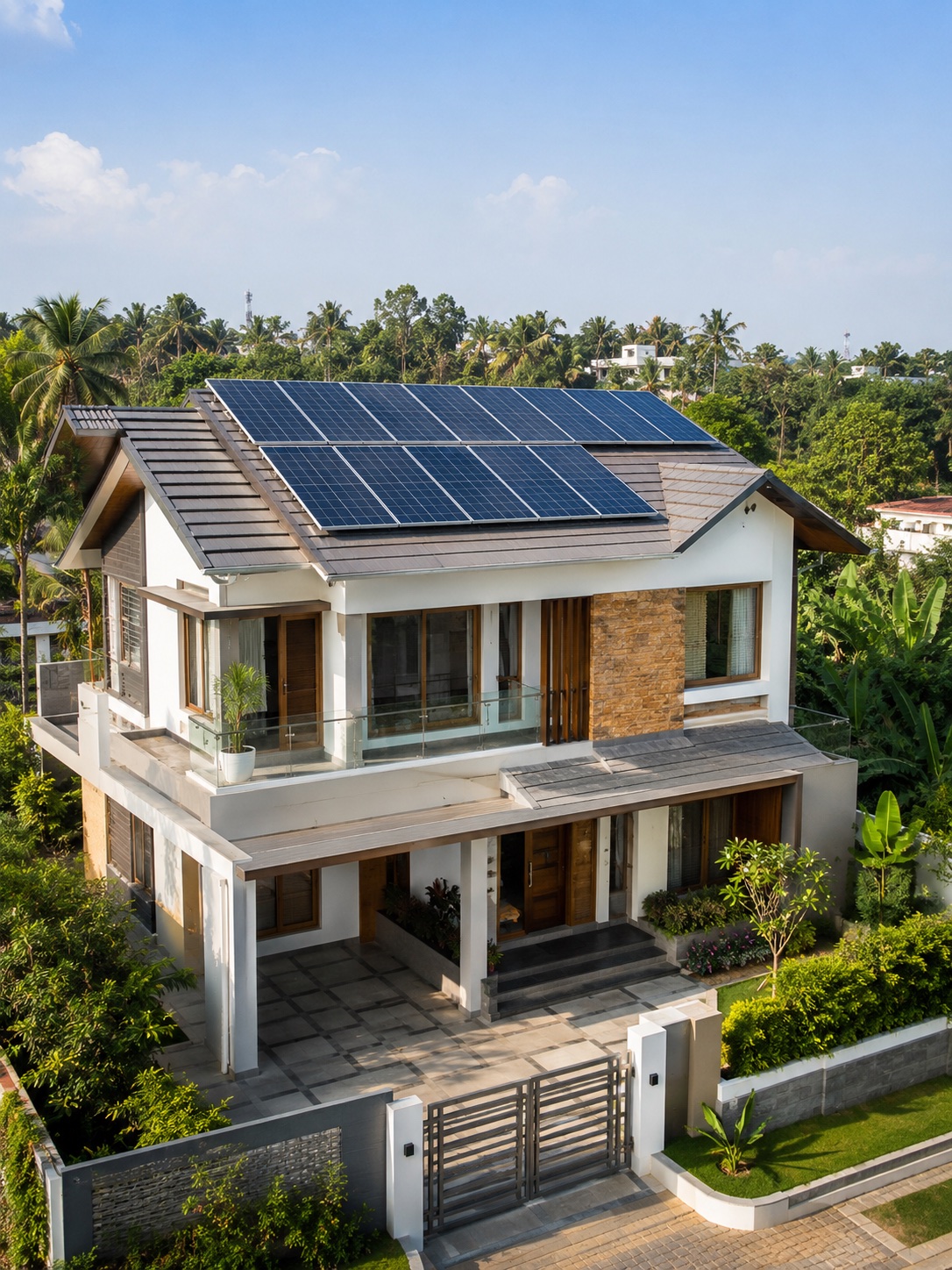 Residential home with rooftop solar panels